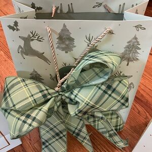 Elegant Green Gift Bag with Plaid Bow